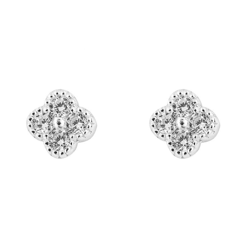 silver pave set cz flower stud earrings | Carathea