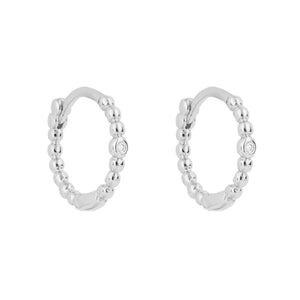 Silver beaded hoop earrings with CZ - Carathea