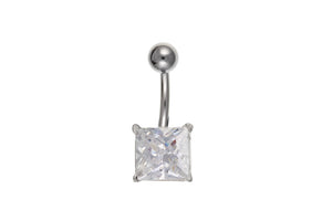 Silver navel bar with square cz and ball - Carathea jewellers