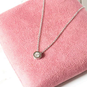 Silver Bezel Set CZ Slider Necklace on Rolo Chain