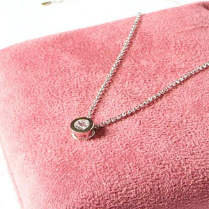 Silver Bezel Set CZ Slider Necklace on Rolo Chain