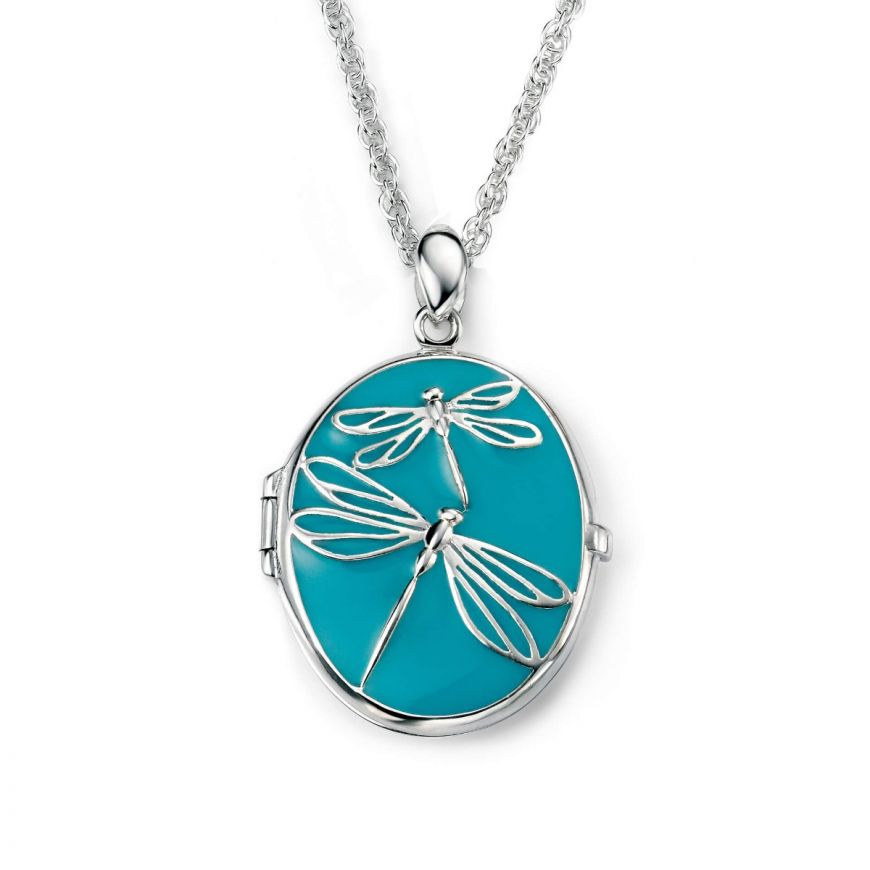 Silver and turquoise enamel dragonfly locket - Carathea Jewellers