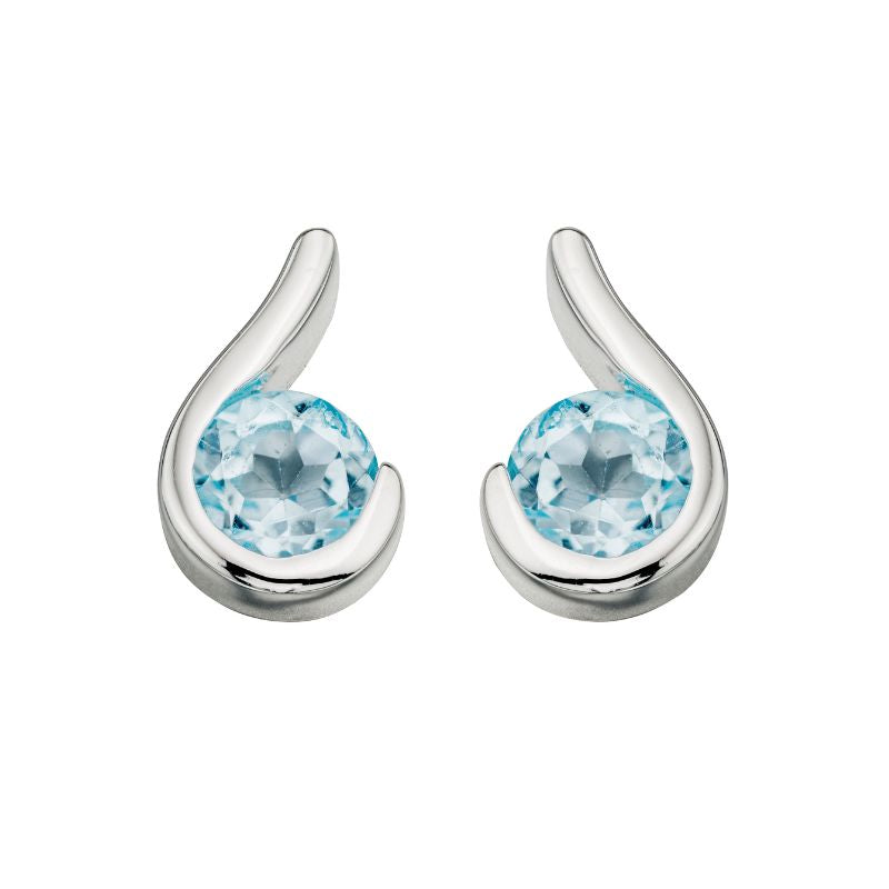 Silver and Blue Topaz Swirl Earrings