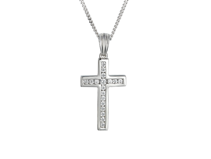 silver Cross pendant with channel set cz's | Carathea