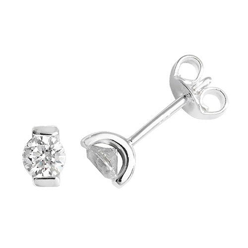 silver part bezel set cz stud earrings | Carathea
