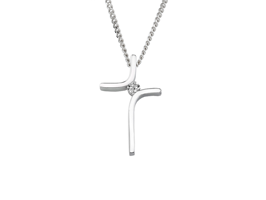 silver curved cross with cubic zirconia - Carathea