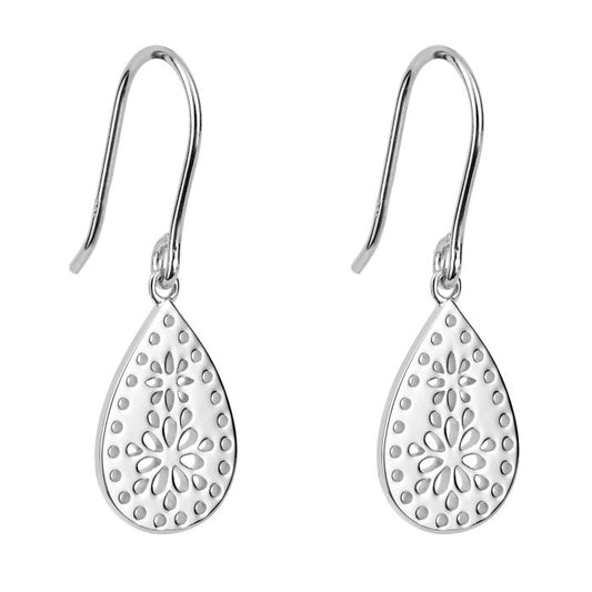 Silver Lace Cutout Drop Earrings