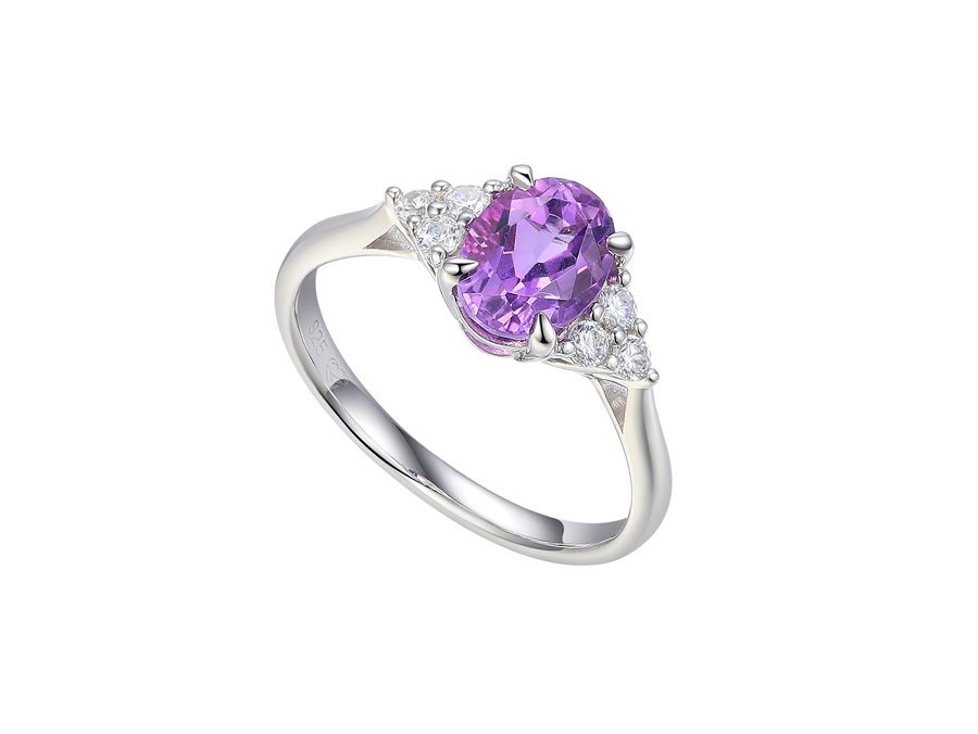Silver amethyst and CZ ring | Carathea jewellers