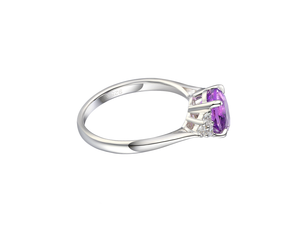 Silver Ring with Oval Amethyst With Cubic Zirconia's Shoulders