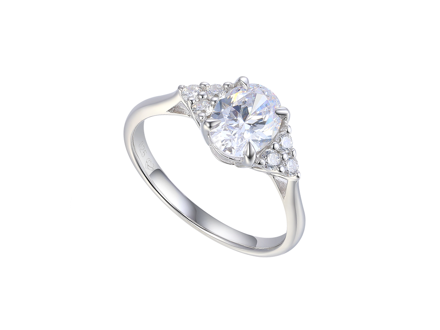 Silver Ring with Oval CZ and CZ Shoulders | Carathea