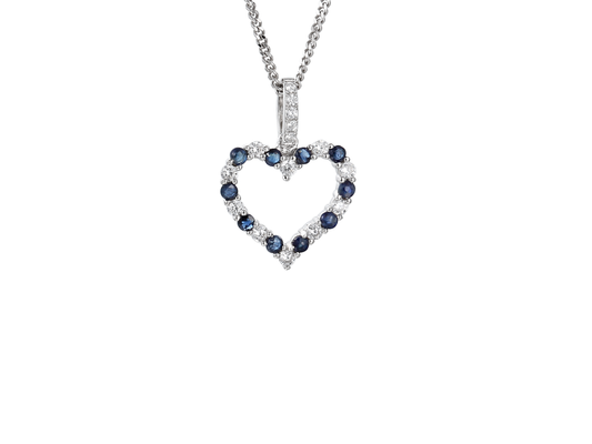 Silver Sapphire & CZ Open Heart Pendant - Carathea