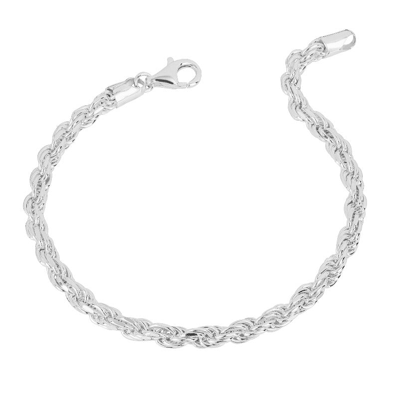 Silver Diamond Cut Rope Chain Chunky Bracelet