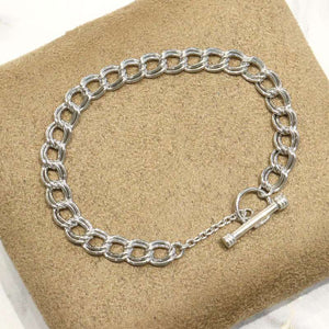 Silver Double Curb Link Bracelet with T-Bar