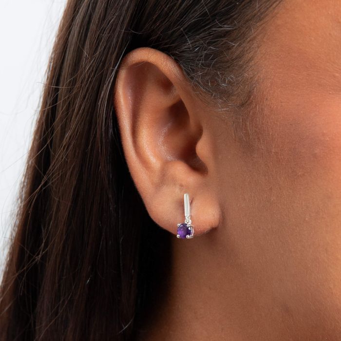 silver drop earrings with amethyst - Carathea jewellers