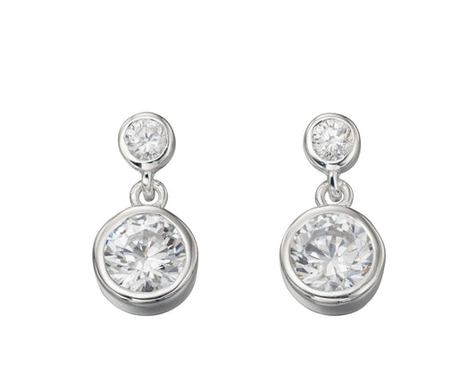 Silver Double CZ Drop Earrings