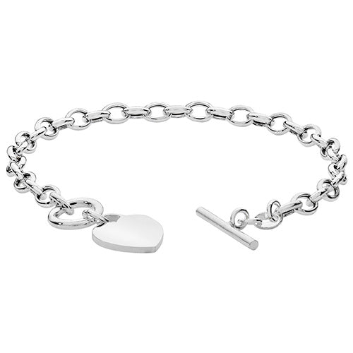 silver charm bracelet with heart charm and t-bar fastener - Carathea