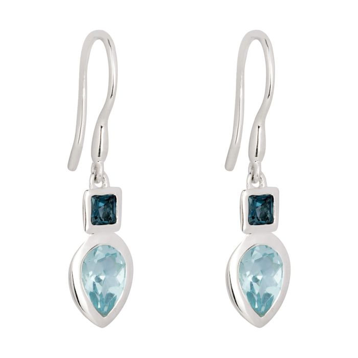 Blue topaz teardrop earrings in sterling silver.
