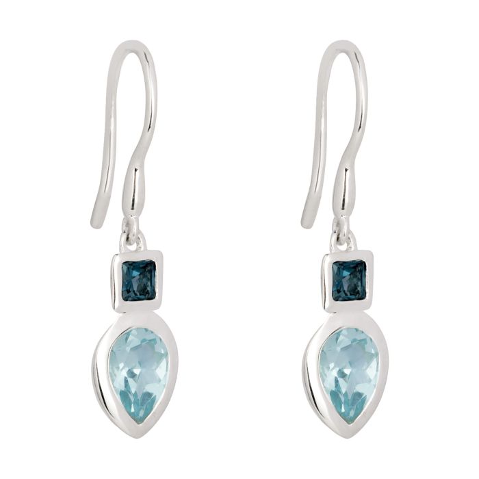 Silver Iris Blue Topaz Drop earrings - Carathea