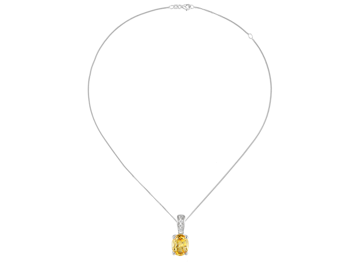 Silver oval citrine pendant with cz bale - Carathea jewellers
