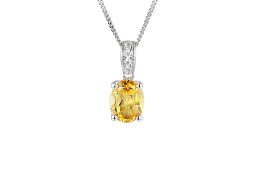 Silver oval citrine pendant with cz bale - Carathea jewellers