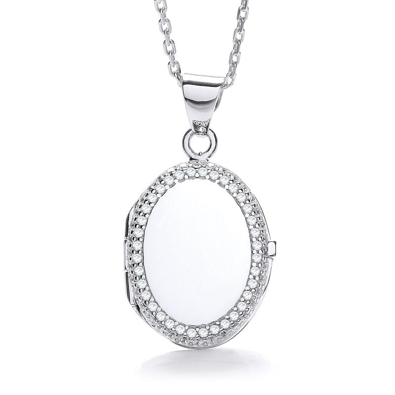 Silver locket edged with cz's - Carathea jewellers