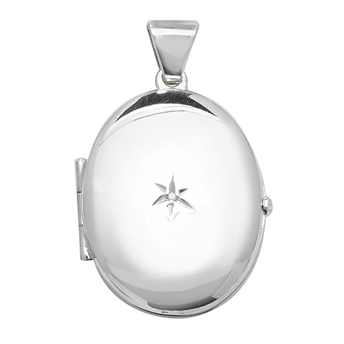 Silver Oval Locket with Diamond