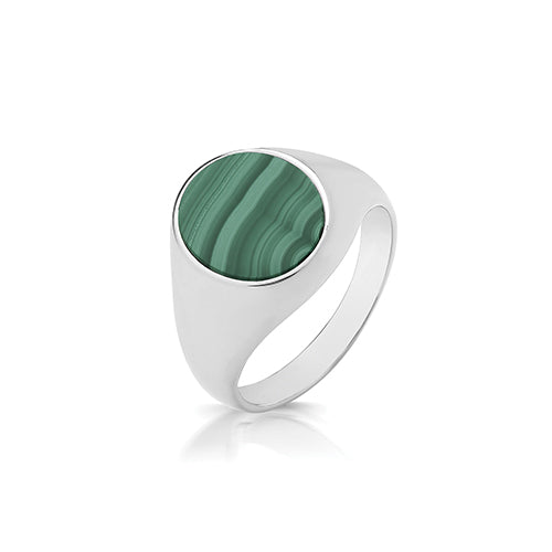 Ladies Silver Malachite Signet Ring