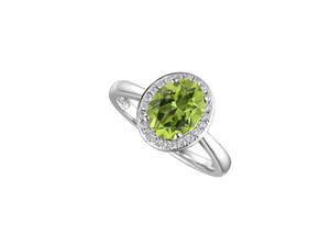Silver oval peridot CZ cluster ring - Carathea