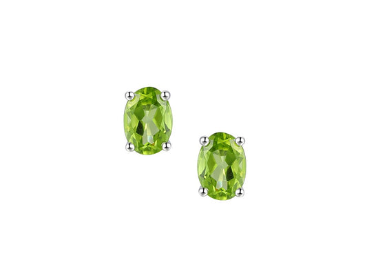 Silver Oval Peridot Stud Earrings