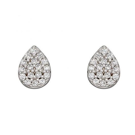 Silver Teardrop Pave CZ Stud Earrings