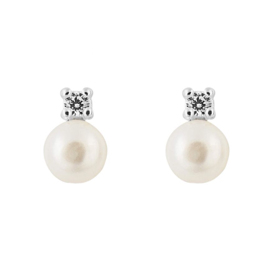Silver pearl and CZ stud earrings - Carathea