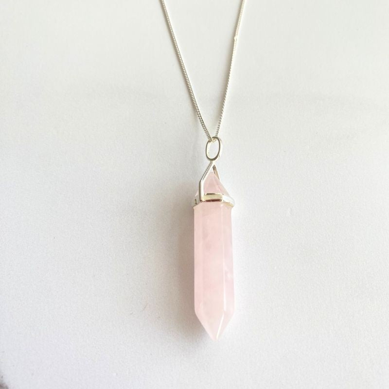 Rose Quartz DT Point Pendant in Silver (excludes chain)