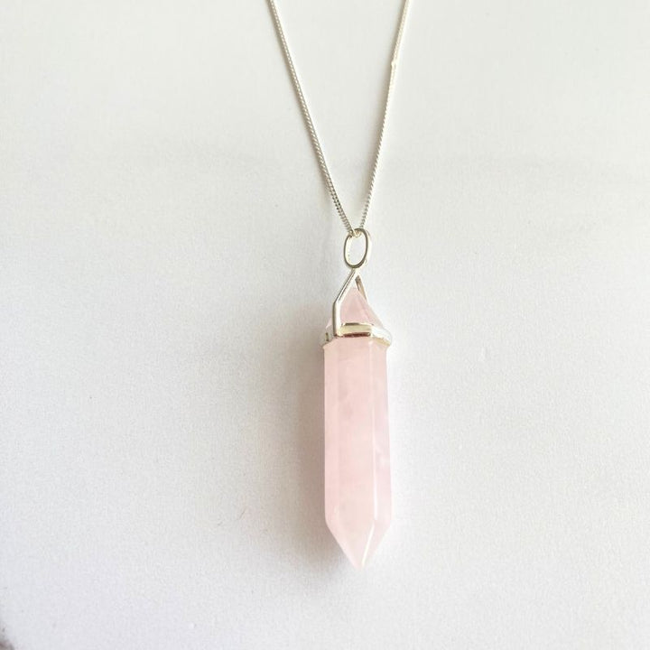 Rose Quartz DT Point Pendant in Silver (excludes chain)