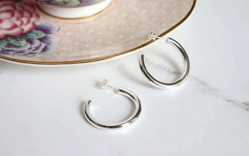 Silver Thick Round Hoop Earrings 30mm