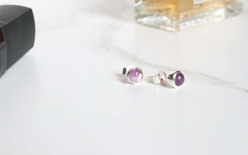 Silver round amethyst studs - Carathea jewellers