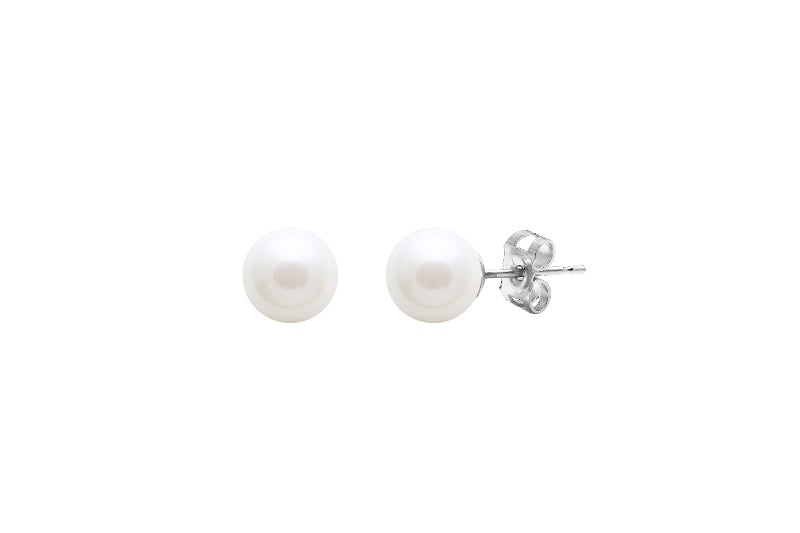Silver round white culutured river pearl stud earrings - Carathea jewellers