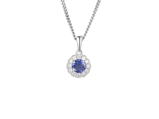 Silver tanzanite and CZ cluster pendant - Carathea