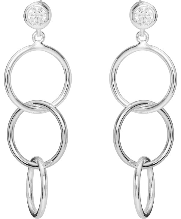 silver three open circle earrings with CZ - Carathea jewellers