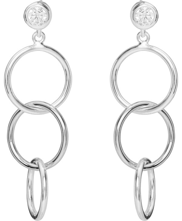 silver three open circle earrings with CZ - Carathea jewellers