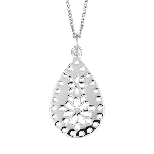 Silver cutout teardrop pendant - Carathea jewellers