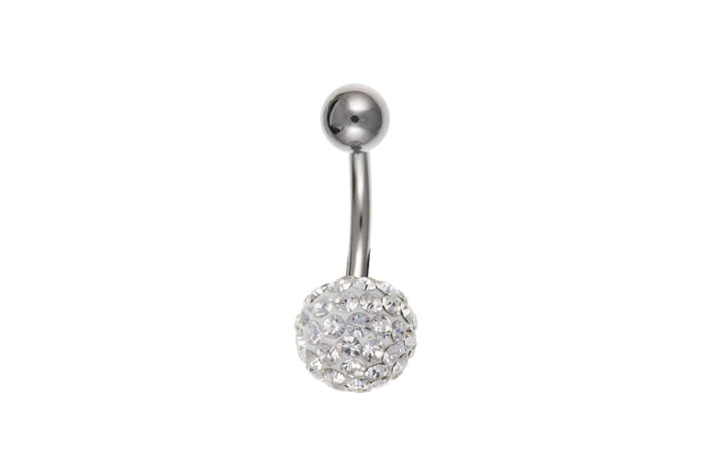 Stainless Steel Belly Bar with Clear Crystal Ball