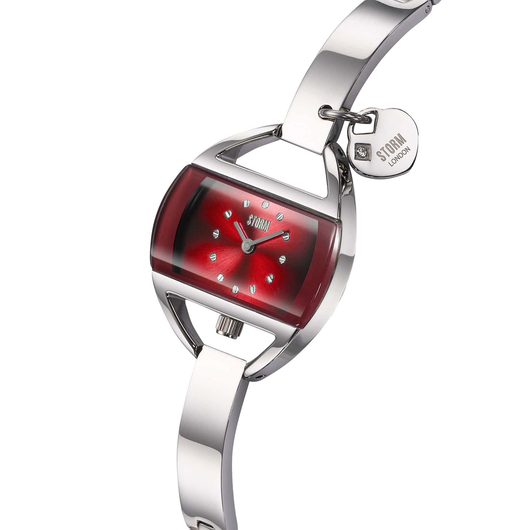 Storm Watch with red face and silver band on a white background | Carathea jewellers