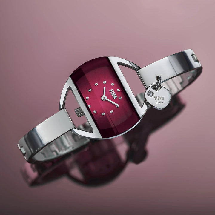 Storm Watch with red face and silver band on a white background | Carathea jewellers