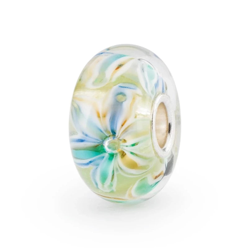 Trollbeads glass bead with green and blue flowers | Carathea