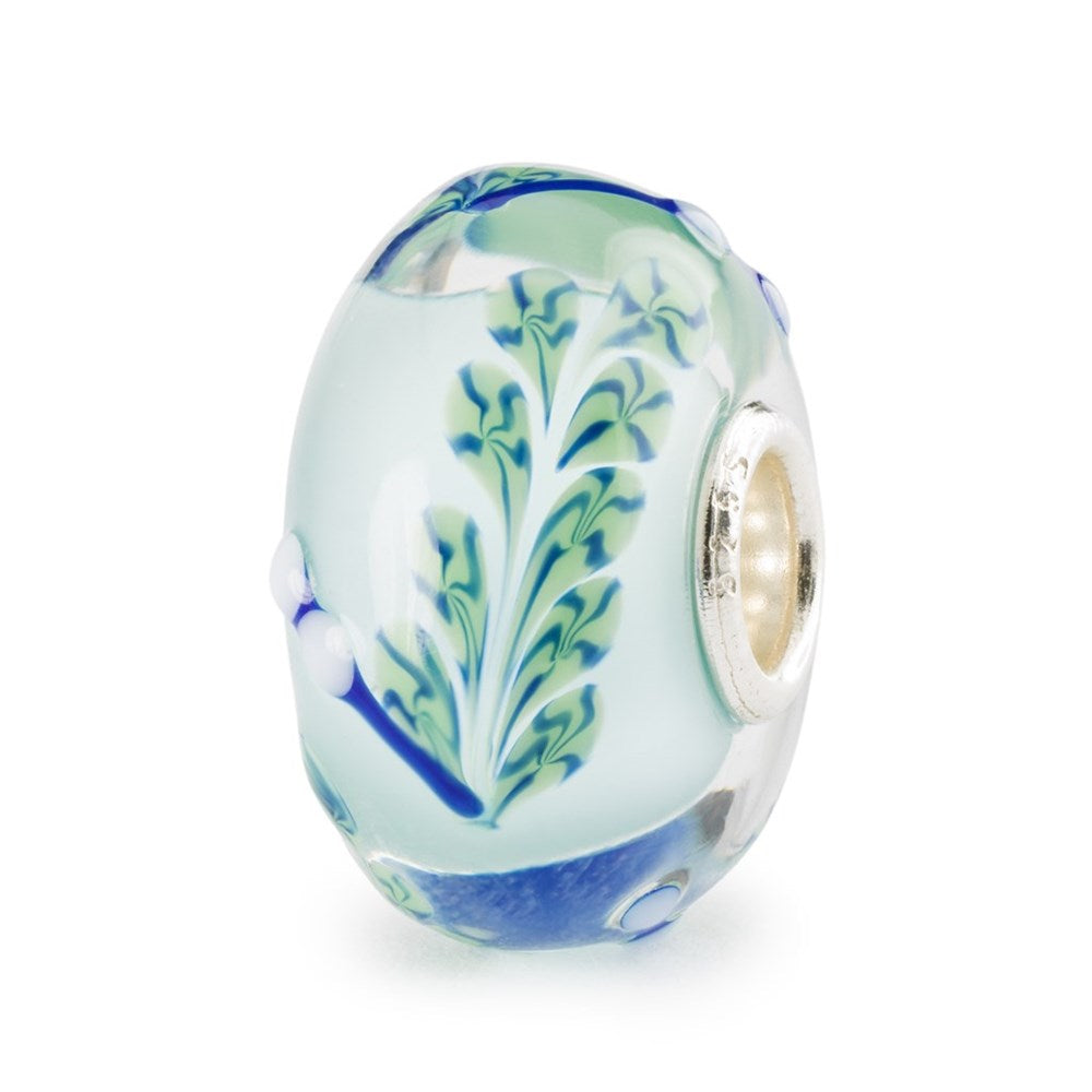 Trollbeads glass bead in white with green and blue willow - Carathea