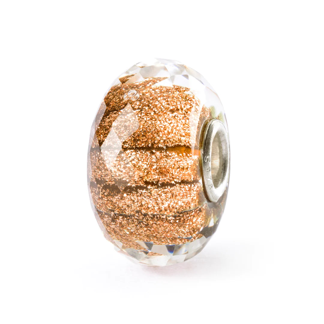 Trollbeads glass bead with golden glitter - Carathea jewllers
