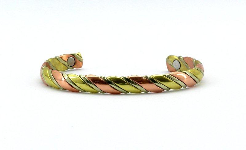Three Colour Twisted Copper Magnet Bangle with 2 Magnets