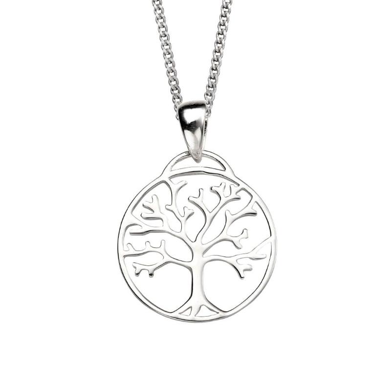 silver openwork tree of life design pendant and chain - Carathea jewellers