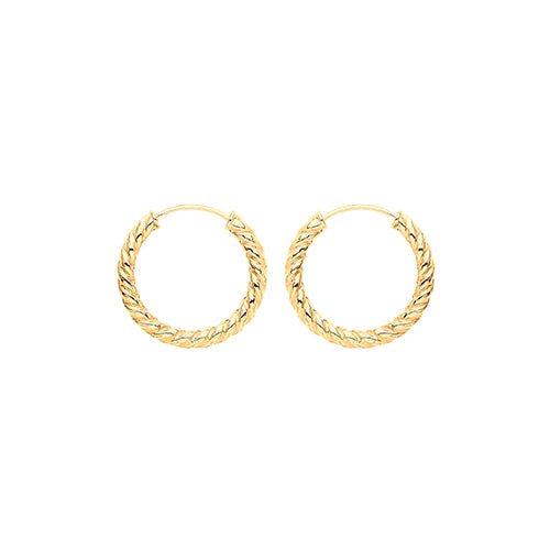 13 mm 9ct gold sleeper hoop earrings with a twisted effect 