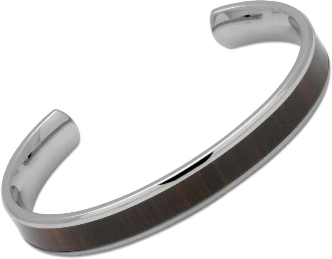 stainless steel bangle with wood inlay for men - Carathea jewellers